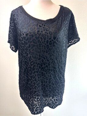 Kori America Women’s Black Velvet Burnout Animal Print Size Small Grunge Sheer
